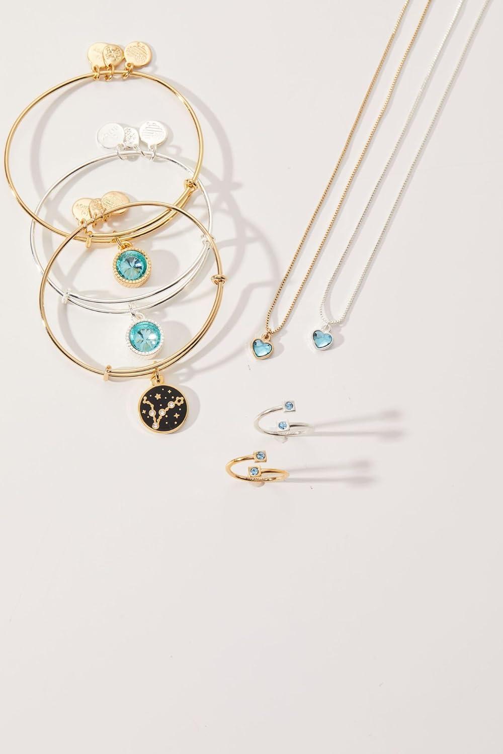 imageAlex and Ani Birthstones Expandable Bangle for Women Birthday Crystal Charms Shiny Finish 2 to 35 inShiny Gold