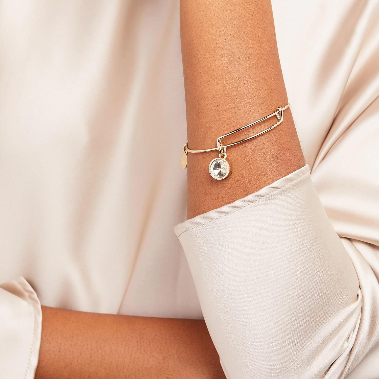 imageAlex and Ani Birthstones Expandable Bangle for Women Birthday Crystal Charms Shiny Finish 2 to 35 inShiny Gold