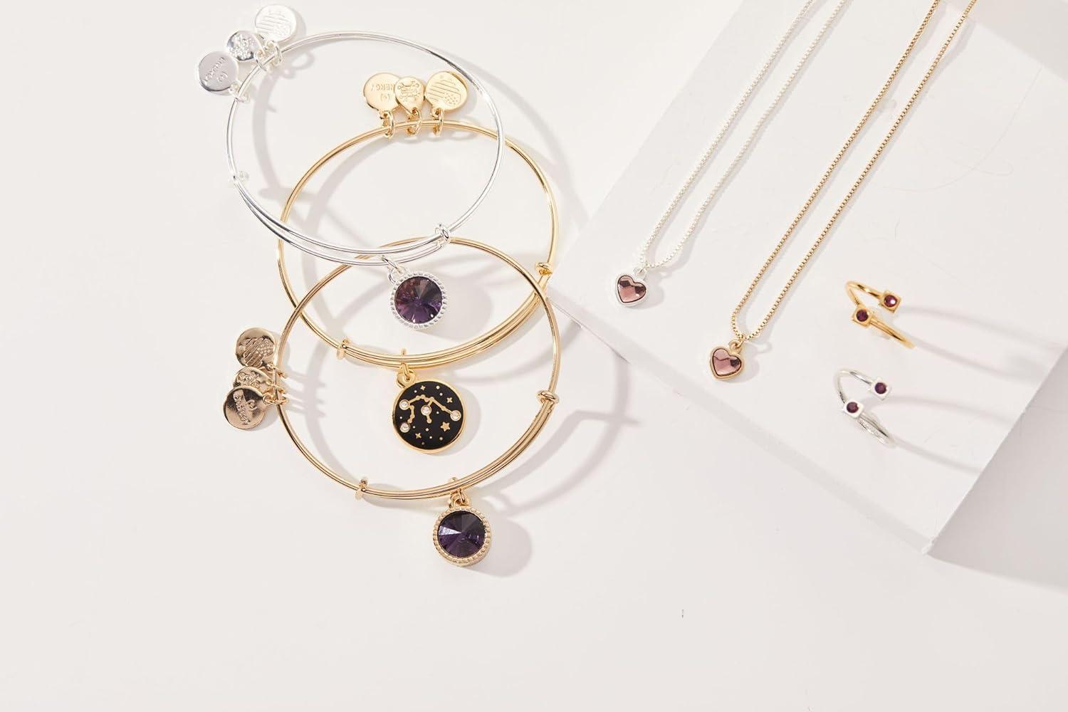 imageAlex and Ani Birthstones Expandable Bangle for Women Birthday Crystal Charms Shiny Finish 2 to 35 inShiny Gold