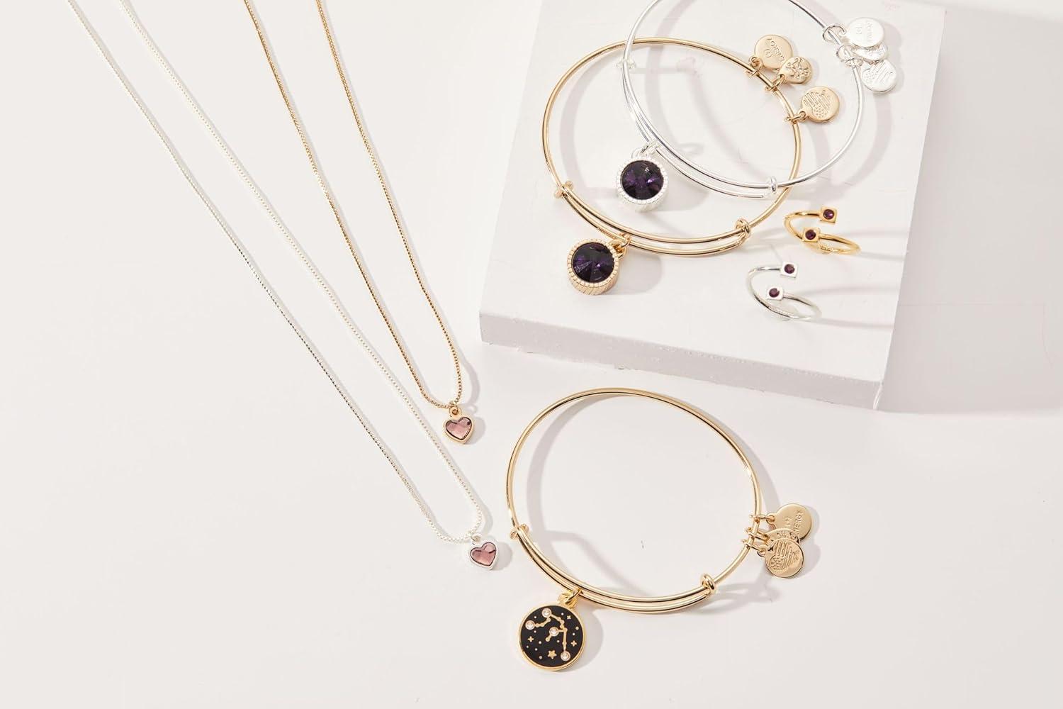 imageAlex and Ani Birthstones Expandable Bangle for Women Birthday Crystal Charms Shiny Finish 2 to 35 inShiny Gold