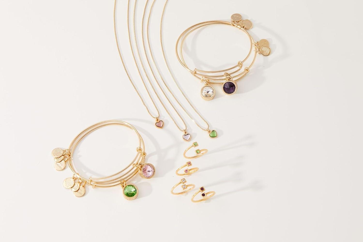 imageAlex and Ani Birthstones Expandable Bangle for Women Birthday Crystal Charms Shiny Finish 2 to 35 inShiny Gold