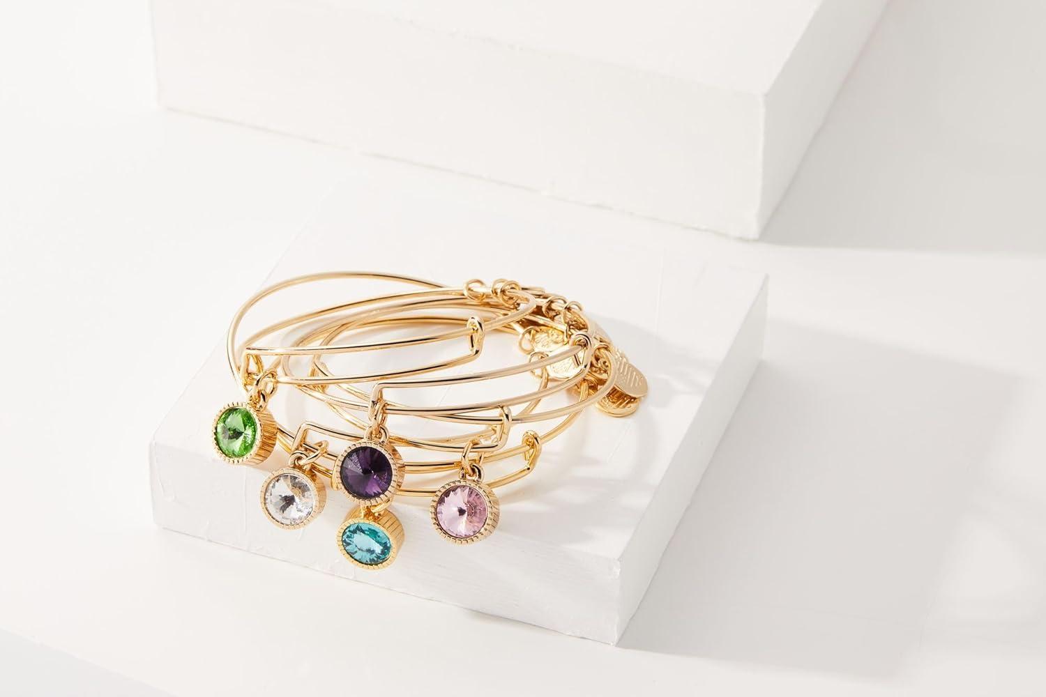 imageAlex and Ani Birthstones Expandable Bangle for Women Birthday Crystal Charms Shiny Finish 2 to 35 inShiny Gold