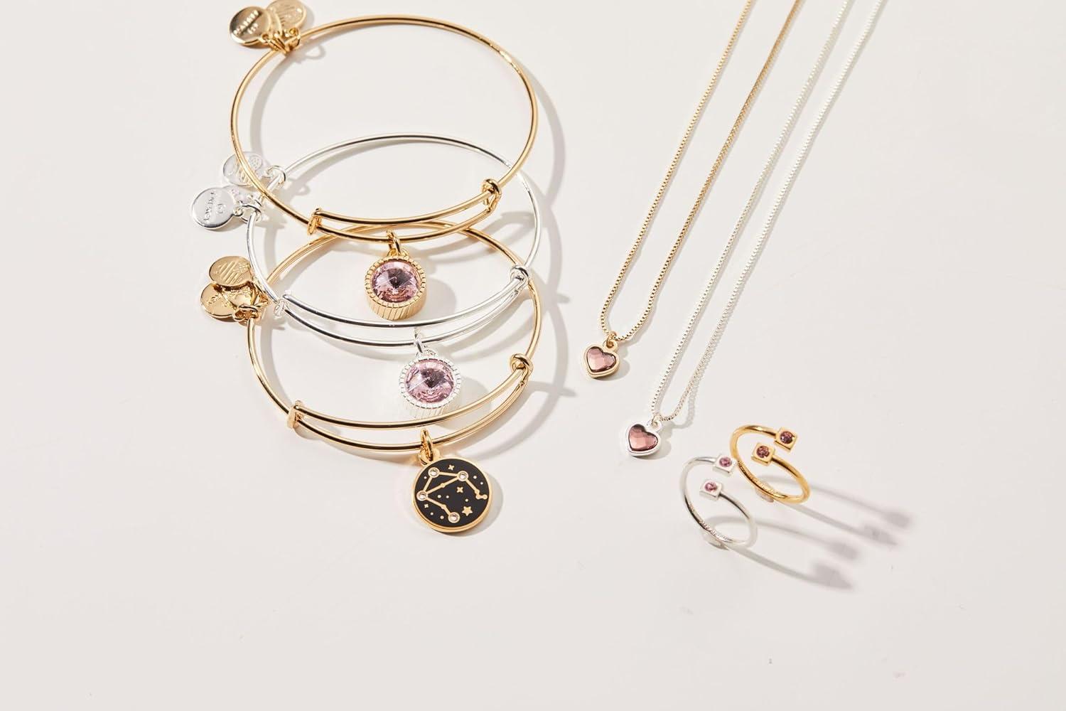 imageAlex and Ani Birthstones Expandable Bangle for Women Birthday Crystal Charms Shiny Finish 2 to 35 inShiny Gold