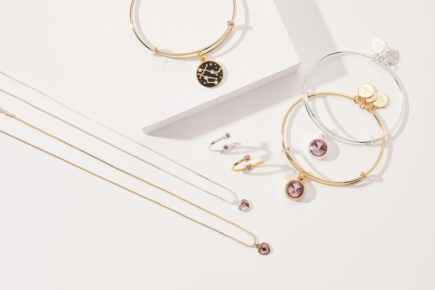 imageAlex and Ani Birthstones Expandable Bangle for Women Birthday Crystal Charms Shiny Finish 2 to 35 inShiny Gold