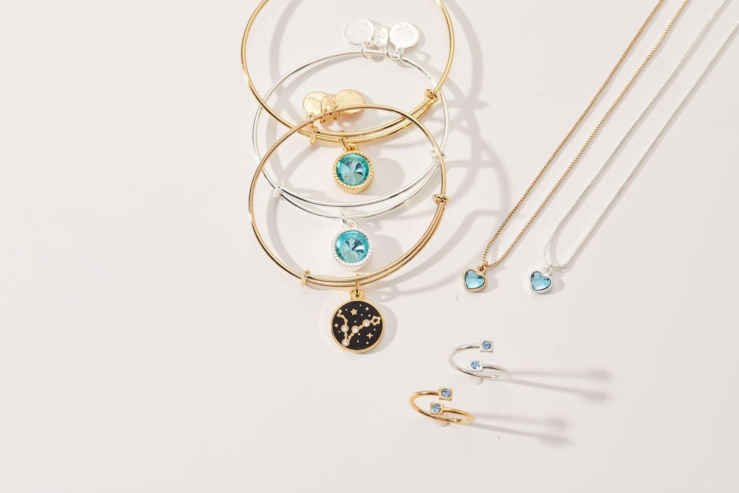 imageAlex and Ani Birthstones Expandable Bangle for Women Birthday Crystal Charms Shiny Finish 2 to 35 inShiny Gold