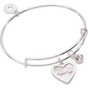 Alex and Ani BILY Mama Mother of Pearl Heart Duo Expandable Wire Bracelet for Women(Shiny Silver)