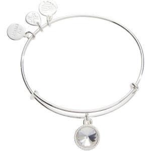 Alex and Ani Birthstones Expandable Bangle for Women, Birthday Crystal Charms, Shiny Finish, 2 to 3.5 in(Shiny Silver)