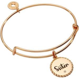 Alex and Ani Sister Charm Bangle Bracelet for Women(Shiny Gold)