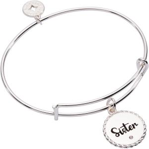 Alex and Ani Sister Charm Bangle Bracelet for Women(Shiny Silver)