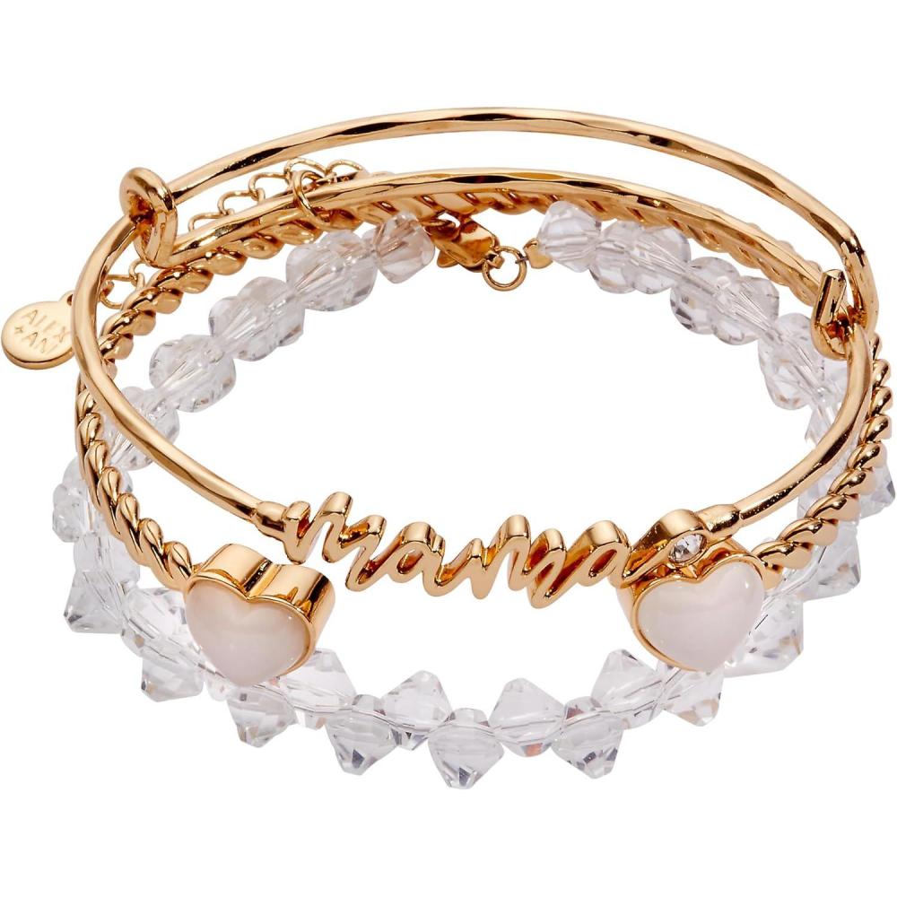 imageAlex and Ani Mama Bracelets  Womens Bracelets Set of 3 Expandable Wire Bangle French Rope Cuff with Crystal Heart Trendy Jewelry for WomenShiny Gold