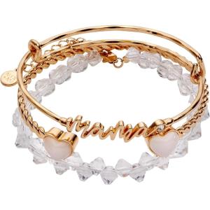 Alex and Ani Mama Bracelets – Women’s Bracelets Set of 3, Expandable Wire Bangle, French Rope Cuff with Crystal Heart, Trendy Jewelry for Women(Shiny Gold)
