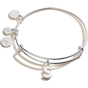 Alex and Ani Expandable Bangle for Women, Initials A to Z Letter Charms, Shiny Finish, 2 to 3.5 in(Shiny Silver)