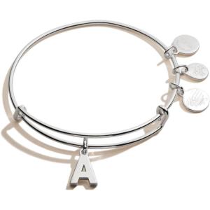 Alex and Ani Expandable Bangle for Women, Initials A to Z Letter Charms, Shiny Finish, 2 to 3.5 in(Shiny Silver Finish)