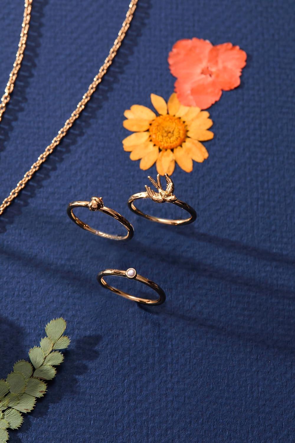 imageAlex and Ani Mixed Woodland Stacking Ring Set of 3 Fall Charm Gold Finish NickelFree Size 7 Perfect Layered Look Autumn Magic Jewelry