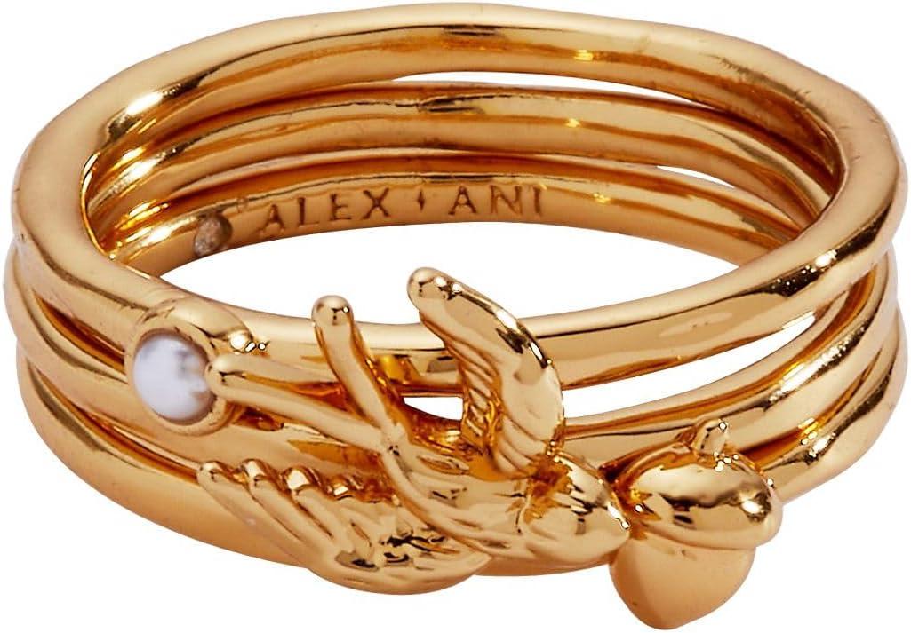 imageAlex and Ani Mixed Woodland Stacking Ring Set of 3 Fall Charm Gold Finish NickelFree Size 7 Perfect Layered Look Autumn Magic Jewelry