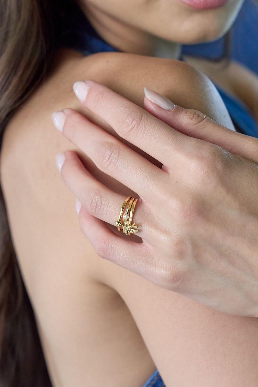 imageAlex and Ani Mixed Woodland Stacking Ring Set of 3 Fall Charm Gold Finish NickelFree Size 7 Perfect Layered Look Autumn Magic Jewelry