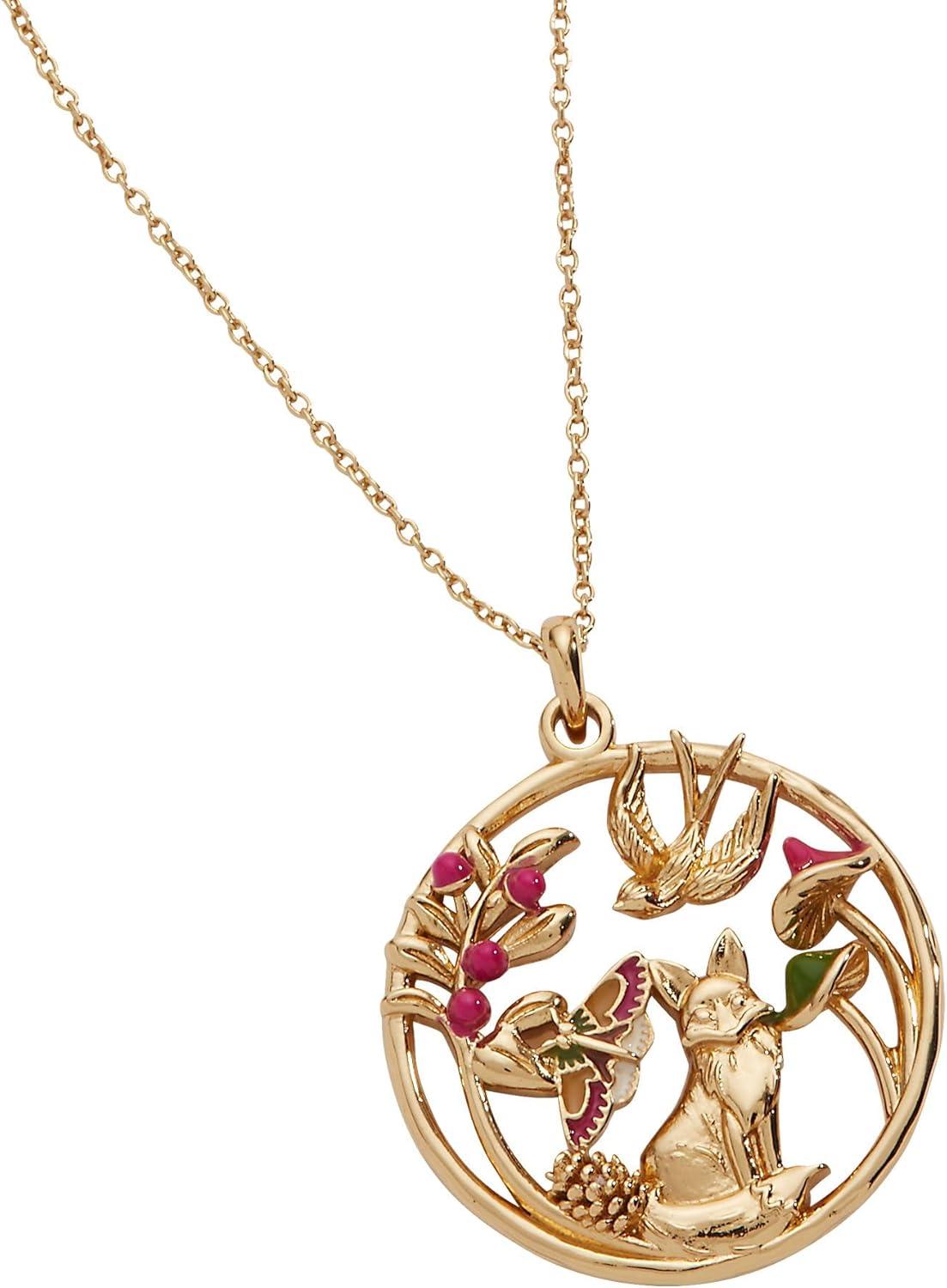 imageAlex and Ani Womens Gold Woodland Pendant Necklace Enamel Accents amp Natural Stones Moss Agate Tigers Eye Blue Aventurine Pearl Perfect Fall JewelryWoodland Pendant Necklace Shiny Gold