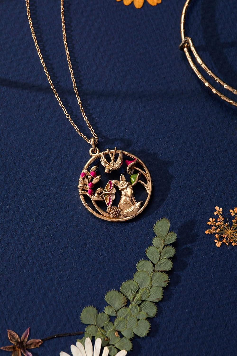 imageAlex and Ani Womens Gold Woodland Pendant Necklace Enamel Accents amp Natural Stones Moss Agate Tigers Eye Blue Aventurine Pearl Perfect Fall JewelryWoodland Pendant Necklace Shiny Gold