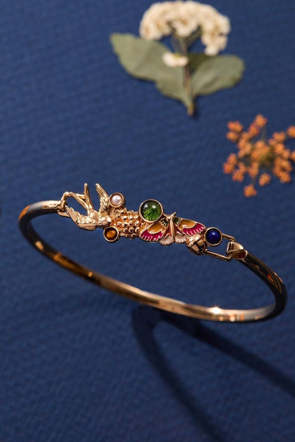 imageAlex and Ani Woodland Bracelets for Women NickelFree Finish Trendy Dainty Design for Everyday Wear Ideal GiftWoodland Gemstone Tension Cuff Shiny Gold