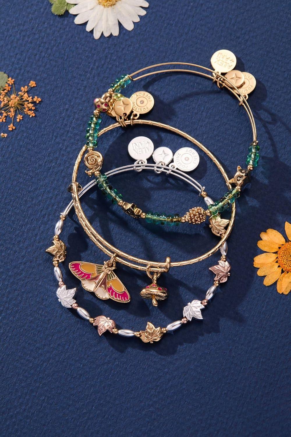 imageAlex and Ani Woodland Bracelets for Women NickelFree Finish Trendy Dainty Design for Everyday Wear Ideal GiftWoodland Moth Duo Charm Bangle Shiny Gold