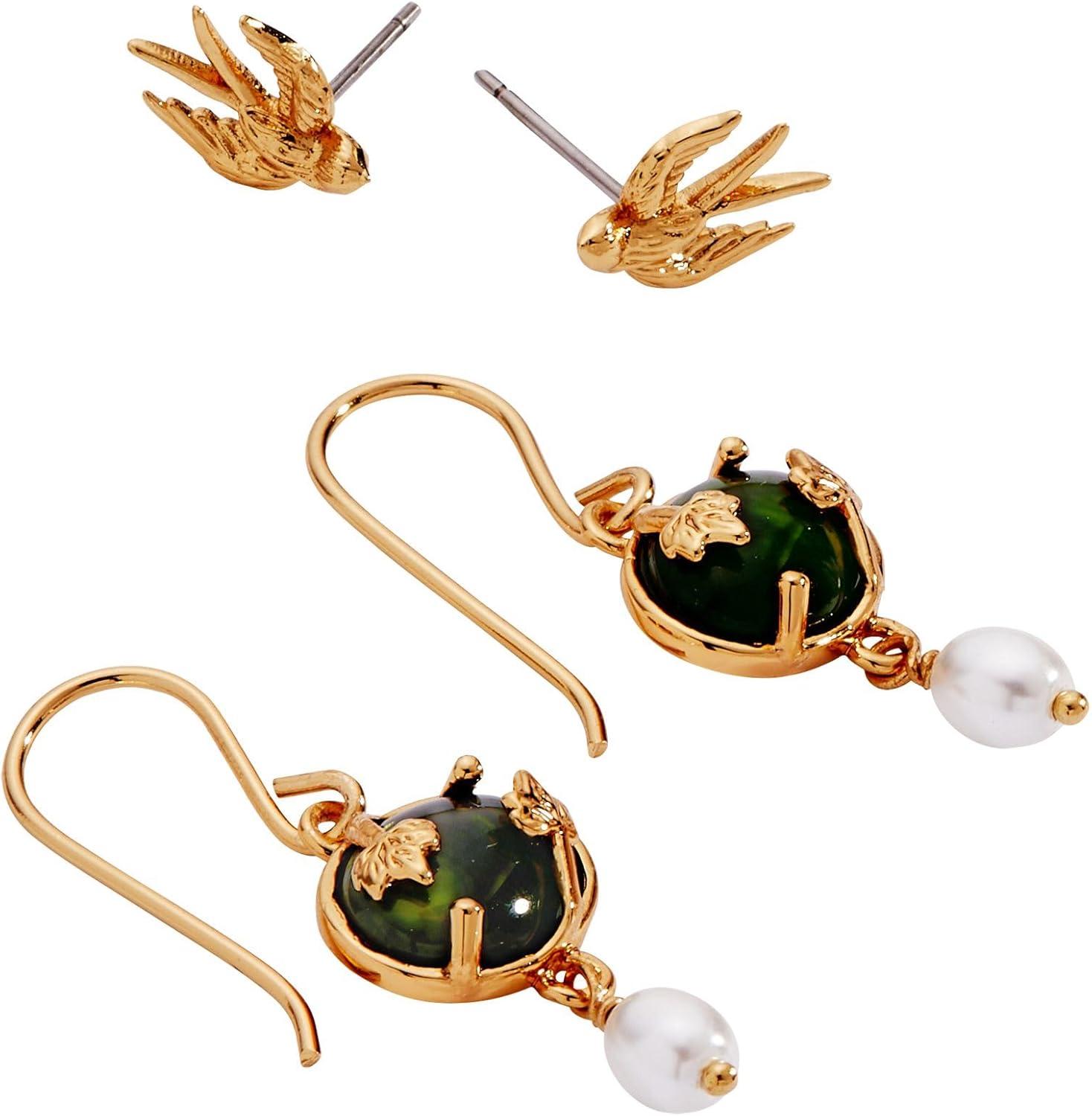 imageAlex and Ani Woodland Earrings Gold NickelFree Drop Design Renaissance Accessories Women Woodland Fairy JewelryWoodland Swallow Stud Drop Earring Set of 2 Shiny Gold