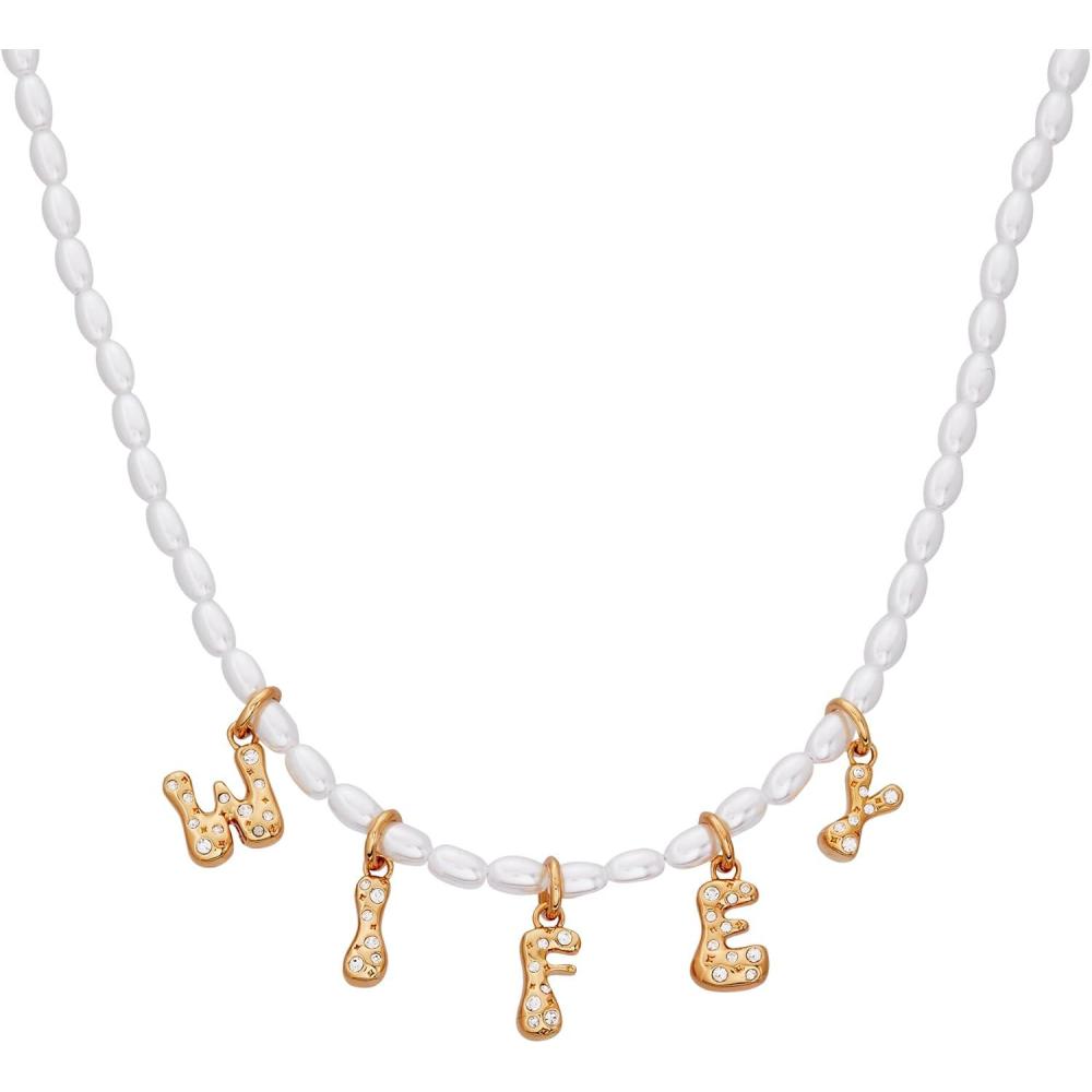 imageAlex and Ani Beaded Pearl Wifey Bubble Necklace Shiny Gold