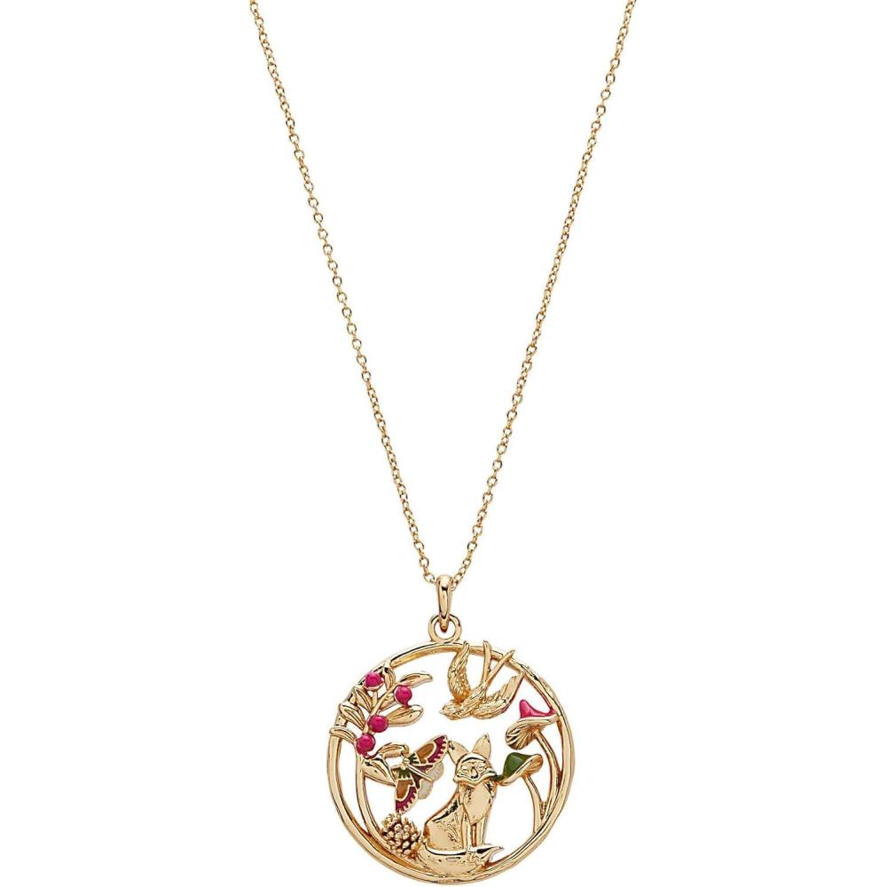 imageAlex and Ani Womens Gold Woodland Pendant Necklace Enamel Accents amp Natural Stones Moss Agate Tigers Eye Blue Aventurine Pearl Perfect Fall JewelryWoodland Pendant Necklace Shiny Gold