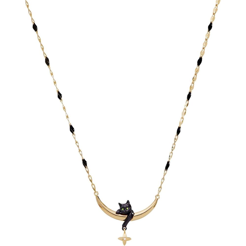 imageAlex and Ani Celestial Cat Inline Necklace  Celestial Jewelry with Black Cat on Golden Crescent Two Tone NickelFree Stylish Star Moon Necklace for Women