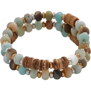 Alex and Ani Amazonite + Wood Beaded Wrap Bracelet