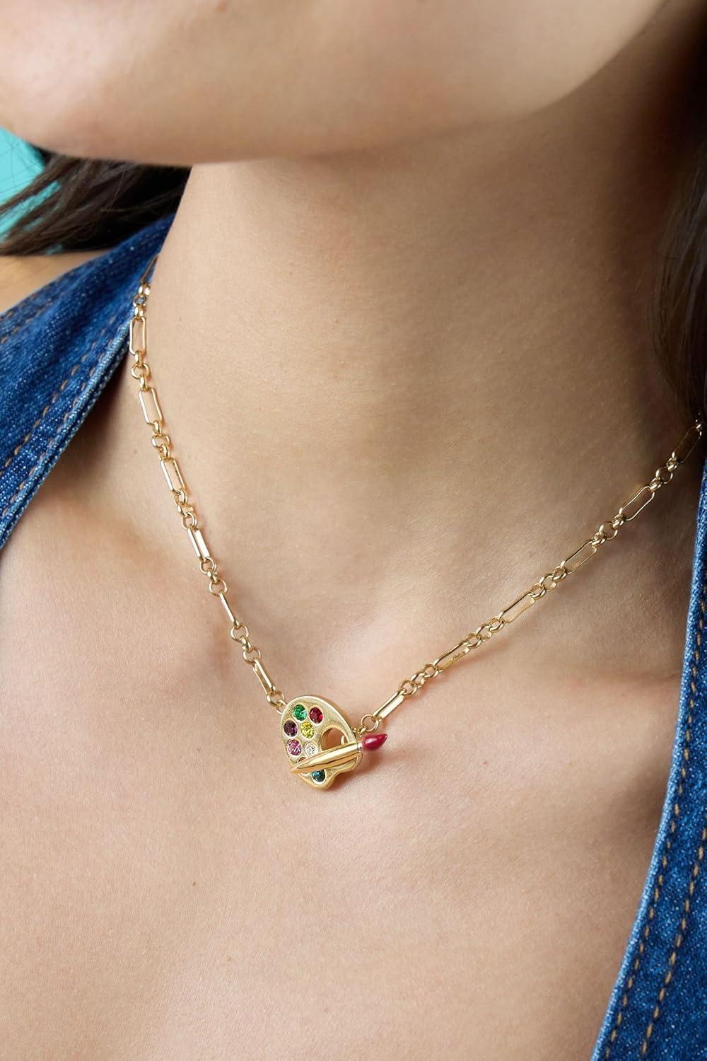 imageAlex and Ani Artist Palette amp Paint Brush Toggle Necklace Artsy GoldTone Charm Necklace Perfect for Expressing Creativity Ideal for Women