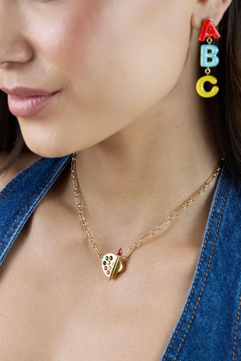 imageAlex and Ani Artist Palette amp Paint Brush Toggle Necklace Artsy GoldTone Charm Necklace Perfect for Expressing Creativity Ideal for Women