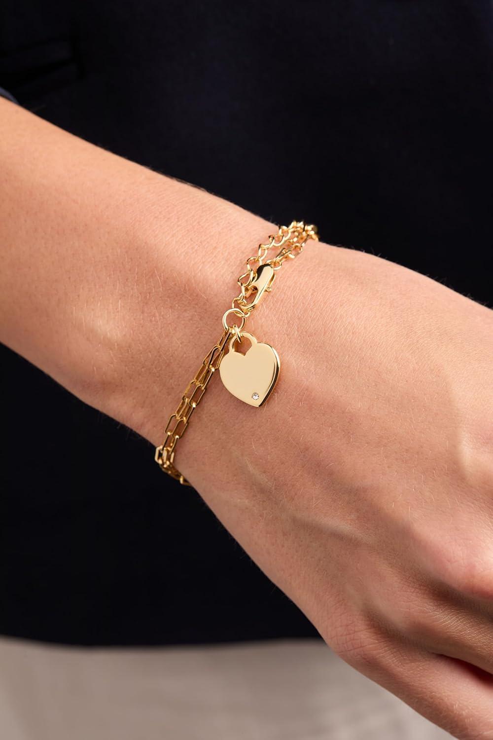 imageAlex and Ani Heart Charm Double Paperclip Chain BracletGold