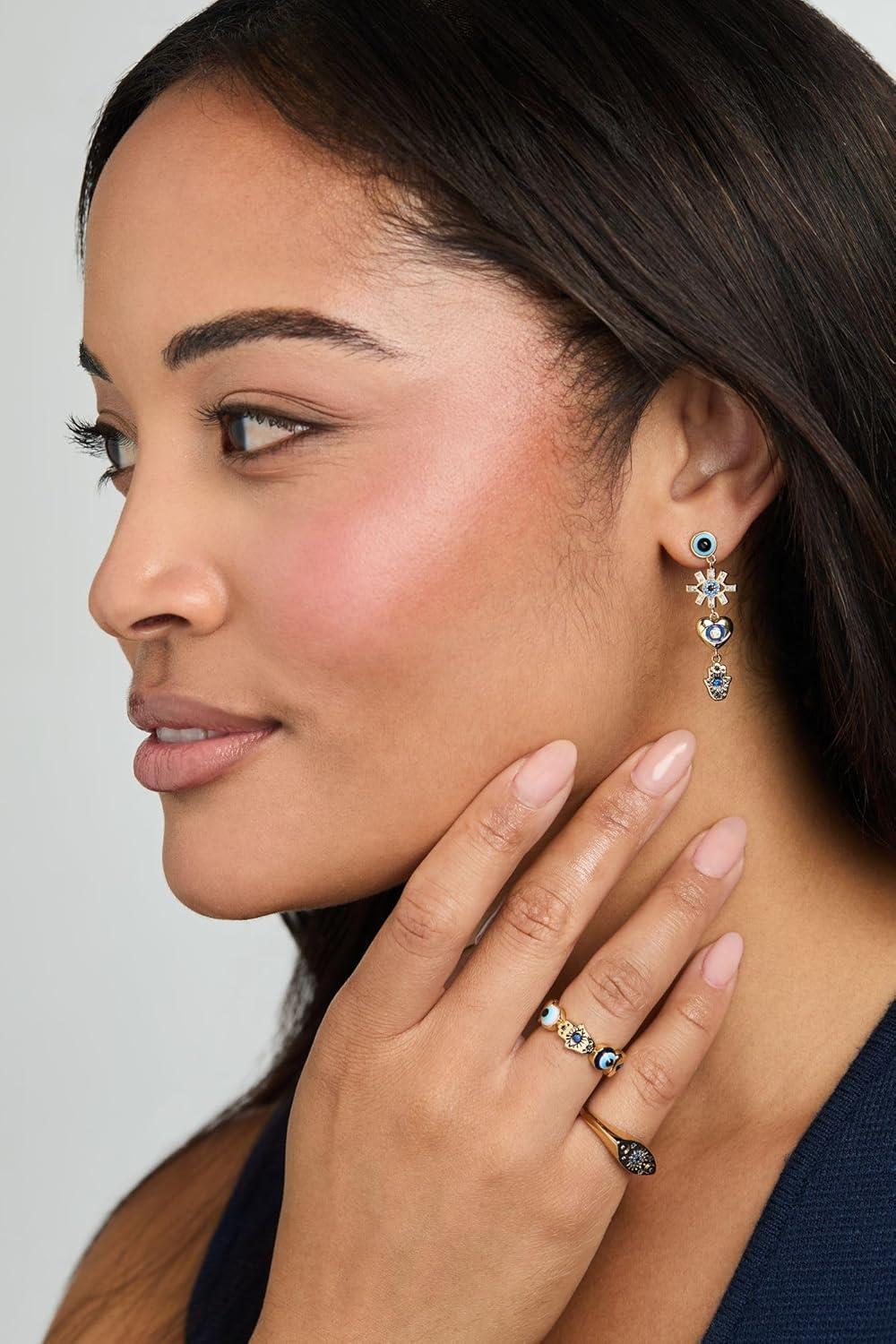 imageAlex and Ani GoldPlated Evil Eye Earring Crystal Pav amp Baguette Stones Charm Hamsa amp Heart Symbolizes Protection amp Strength Ideal Evil Eye Jewelry for WomenLinear Earrings