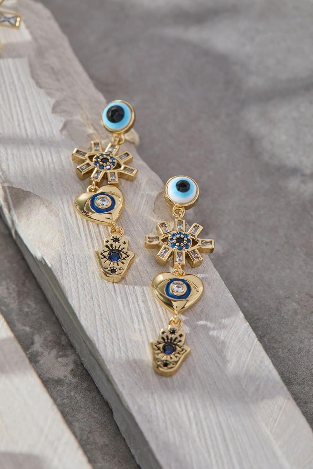 imageAlex and Ani GoldPlated Evil Eye Earring Crystal Pav amp Baguette Stones Charm Hamsa amp Heart Symbolizes Protection amp Strength Ideal Evil Eye Jewelry for WomenLinear Earrings