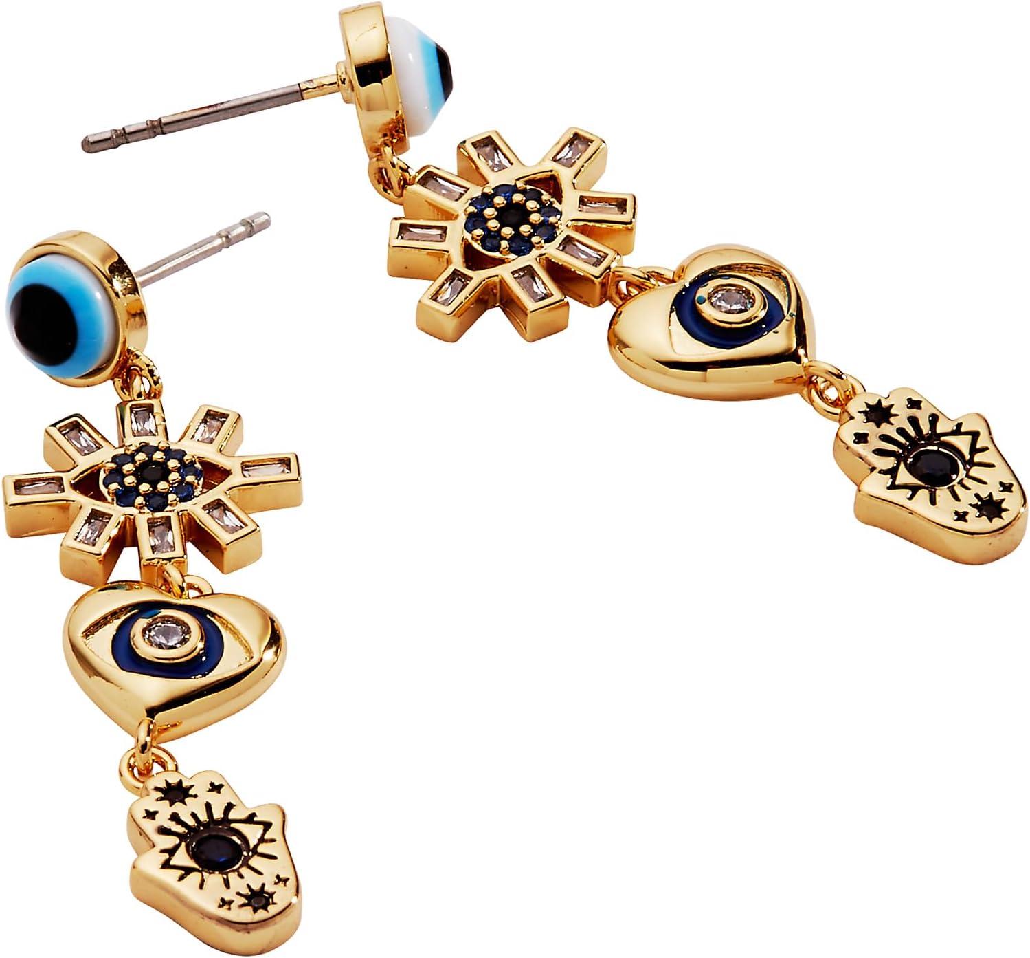 imageAlex and Ani GoldPlated Evil Eye Earring Crystal Pav amp Baguette Stones Charm Hamsa amp Heart Symbolizes Protection amp Strength Ideal Evil Eye Jewelry for WomenLinear Earrings