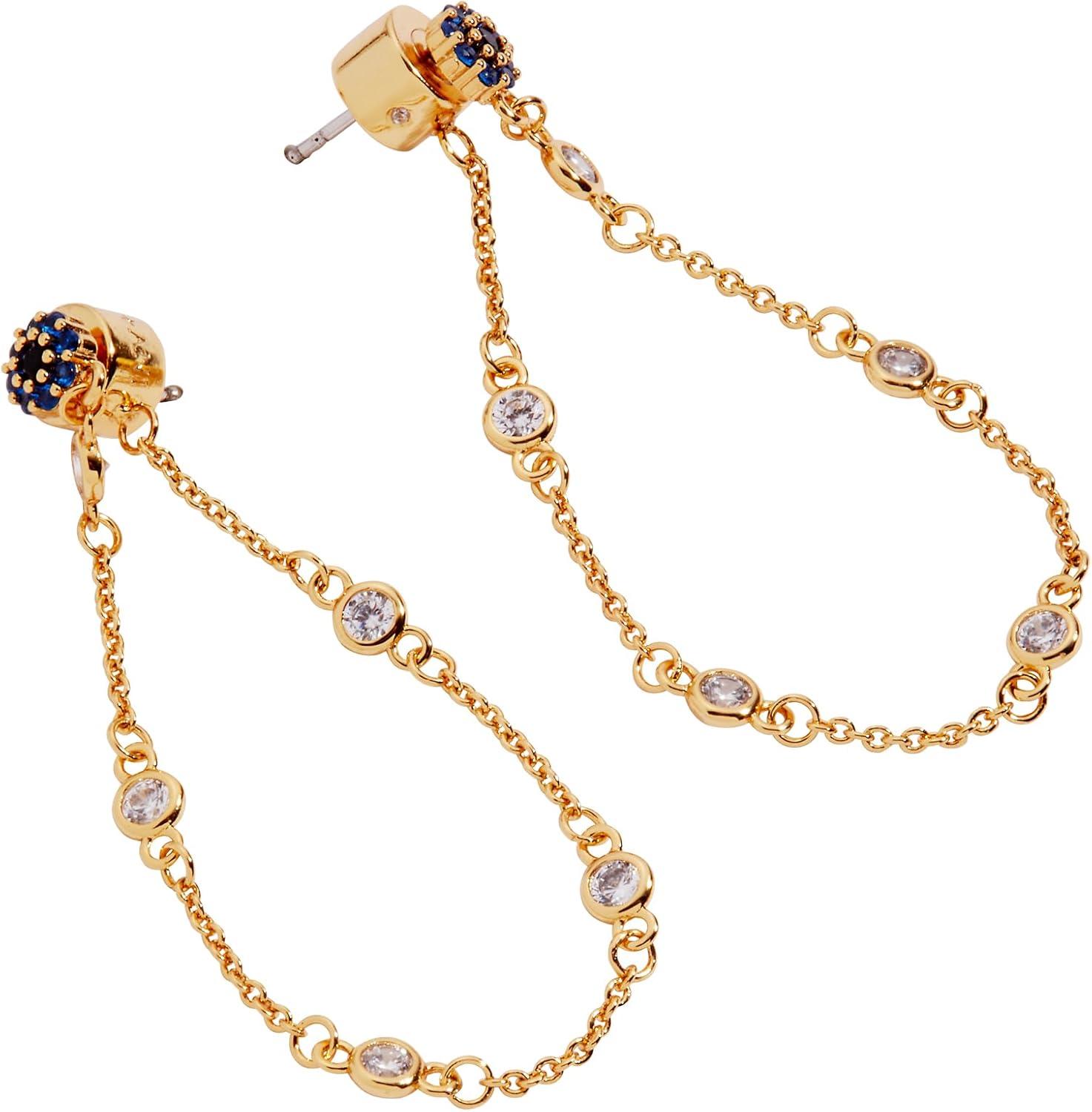 imageAlex and Ani GoldPlated Evil Eye Earring Crystal Pav amp Baguette Stones Charm Hamsa amp Heart Symbolizes Protection amp Strength Ideal Evil Eye Jewelry for WomenFront to Back Chain Earrings