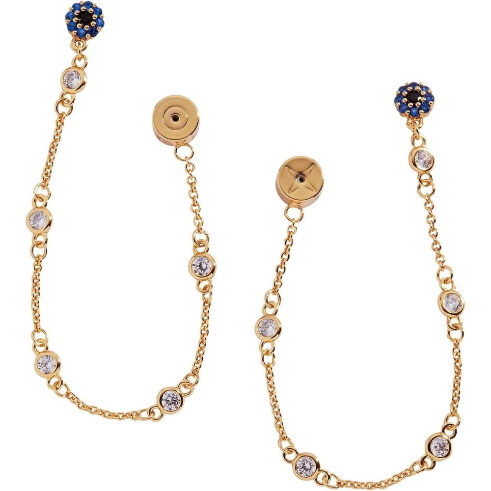 imageAlex and Ani GoldPlated Evil Eye Earring Crystal Pav amp Baguette Stones Charm Hamsa amp Heart Symbolizes Protection amp Strength Ideal Evil Eye Jewelry for WomenFront to Back Chain Earrings