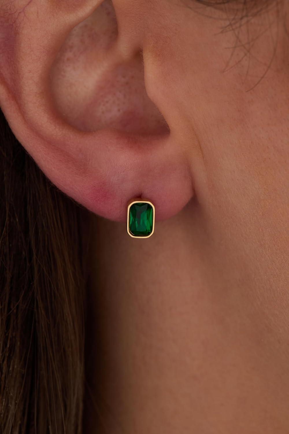 imageAlex and Ani EmeraldCut Birthstone Stud EarringsMay Stainless Gold