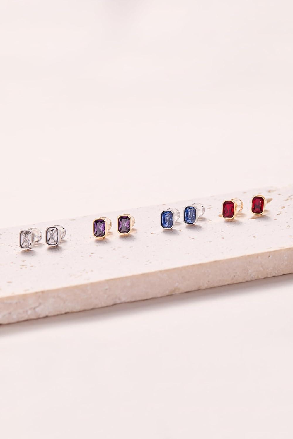 imageAlex and Ani EmeraldCut Birthstone Stud EarringsMay Stainless Gold