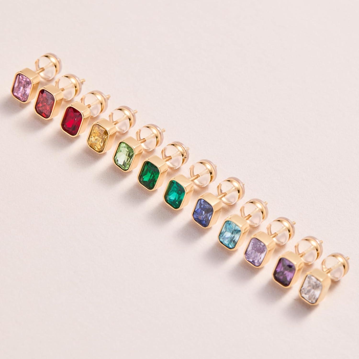 imageAlex and Ani EmeraldCut Birthstone Stud EarringsOctober Stainless Gold