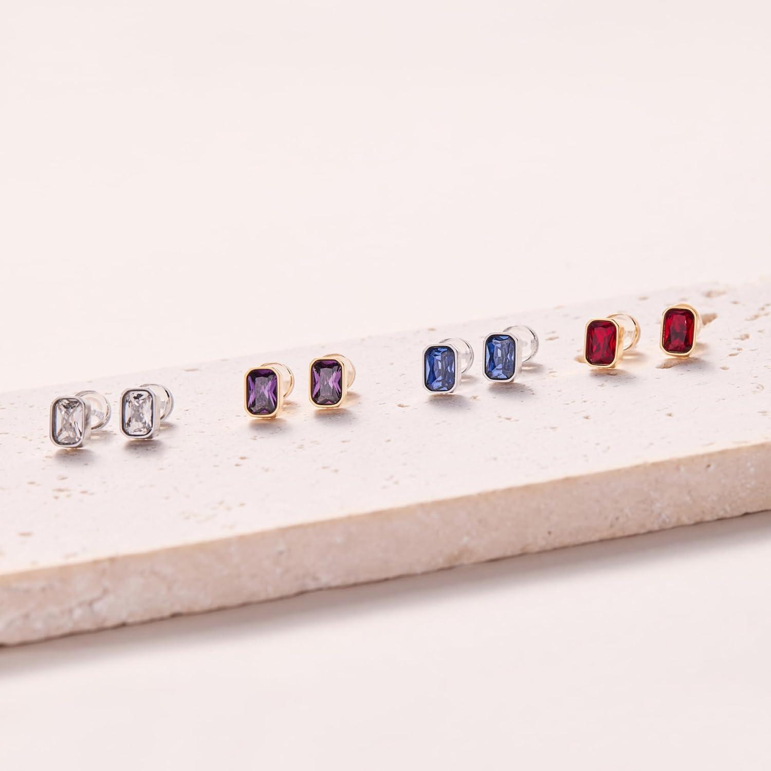 imageAlex and Ani EmeraldCut Birthstone Stud EarringsOctober Stainless Silver