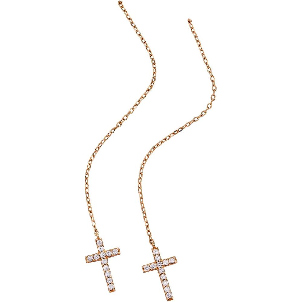 imageAlex and Ani Delicate Pave Cross Threader Earring 14k Gold Sterling Silver
