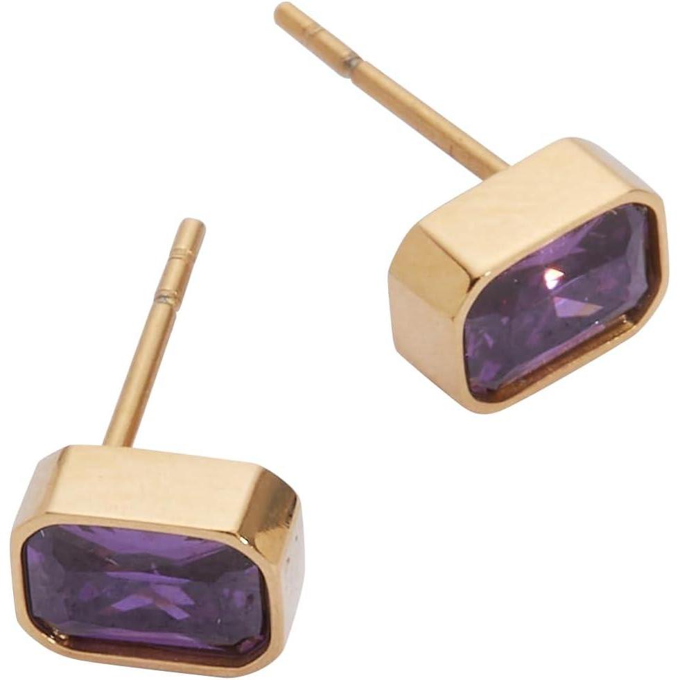 imageAlex and Ani EmeraldCut Birthstone Stud EarringsFebruary Stainless Gold