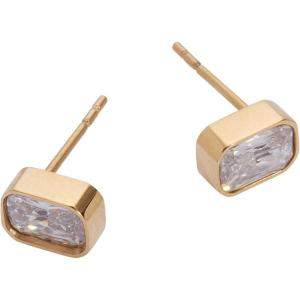 Alex and Ani Emerald-Cut Birthstone Stud Earrings(April (Stainless Gold))