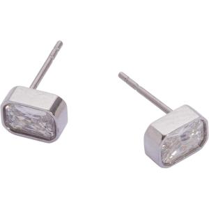 Alex and Ani Emerald-Cut Birthstone Stud Earrings(April (Stainless Silver))