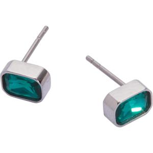 Alex and Ani Emerald-Cut Birthstone Stud Earrings(December (Stainless Silver))