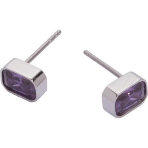 Alex and Ani Emerald-Cut Birthstone Stud Earrings(February (Stainless Silver))