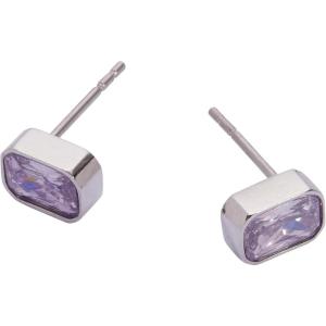 Alex and Ani Emerald-Cut Birthstone Stud Earrings(June (Stainless Silver))