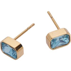 Alex and Ani Emerald-Cut Birthstone Stud Earrings(March (Stainless Gold))