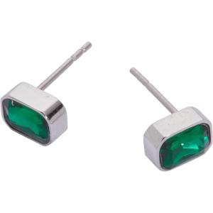 Alex and Ani Emerald-Cut Birthstone Stud Earrings(May (Stainless Silver))